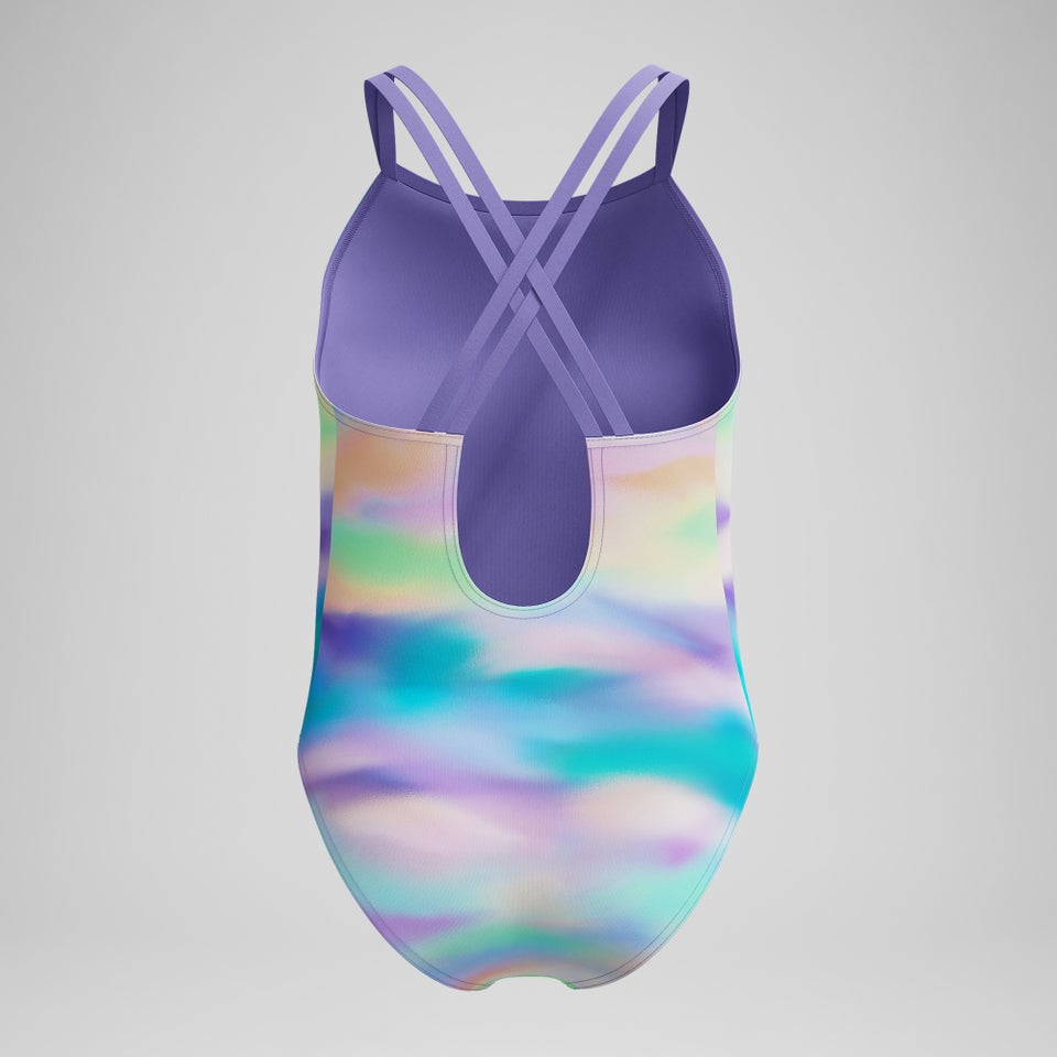 Girls Printed Twinstrap Swimsuit Purple/Green/Orange