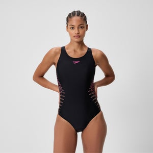 Women's Placement Muscleback Swimsuit Black/Orange