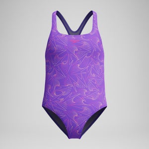 Girls Hyperboom Medalist Allover Print Swimsuit Purple/Pink - 11-12