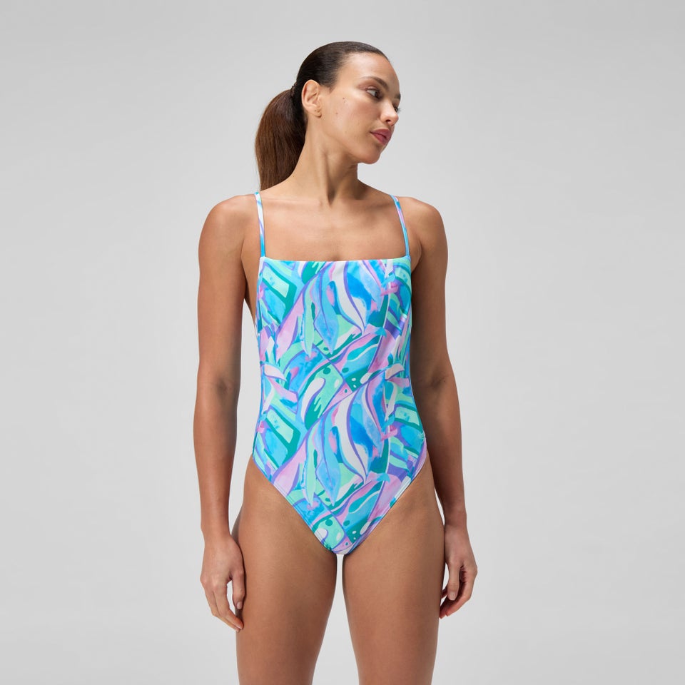 Women's Printed Adjustable Thinstrap Swimsuit Green/Pink