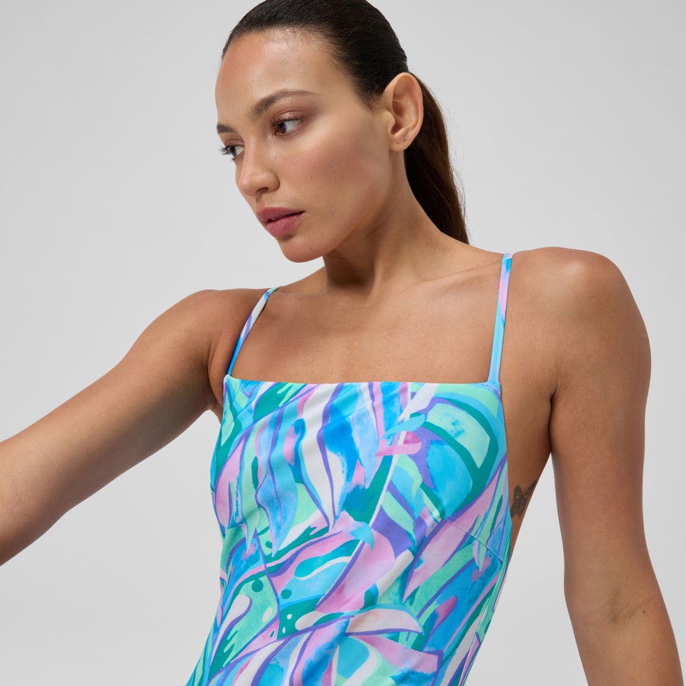 Women's Printed Adjustable Thinstrap Swimsuit Green/Pink