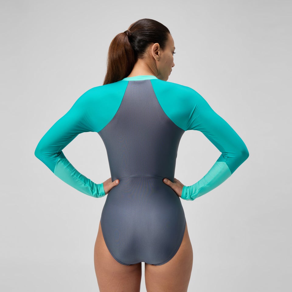Women's Colourblock Long Sleeve Swimsuit Grey/Turquoise
