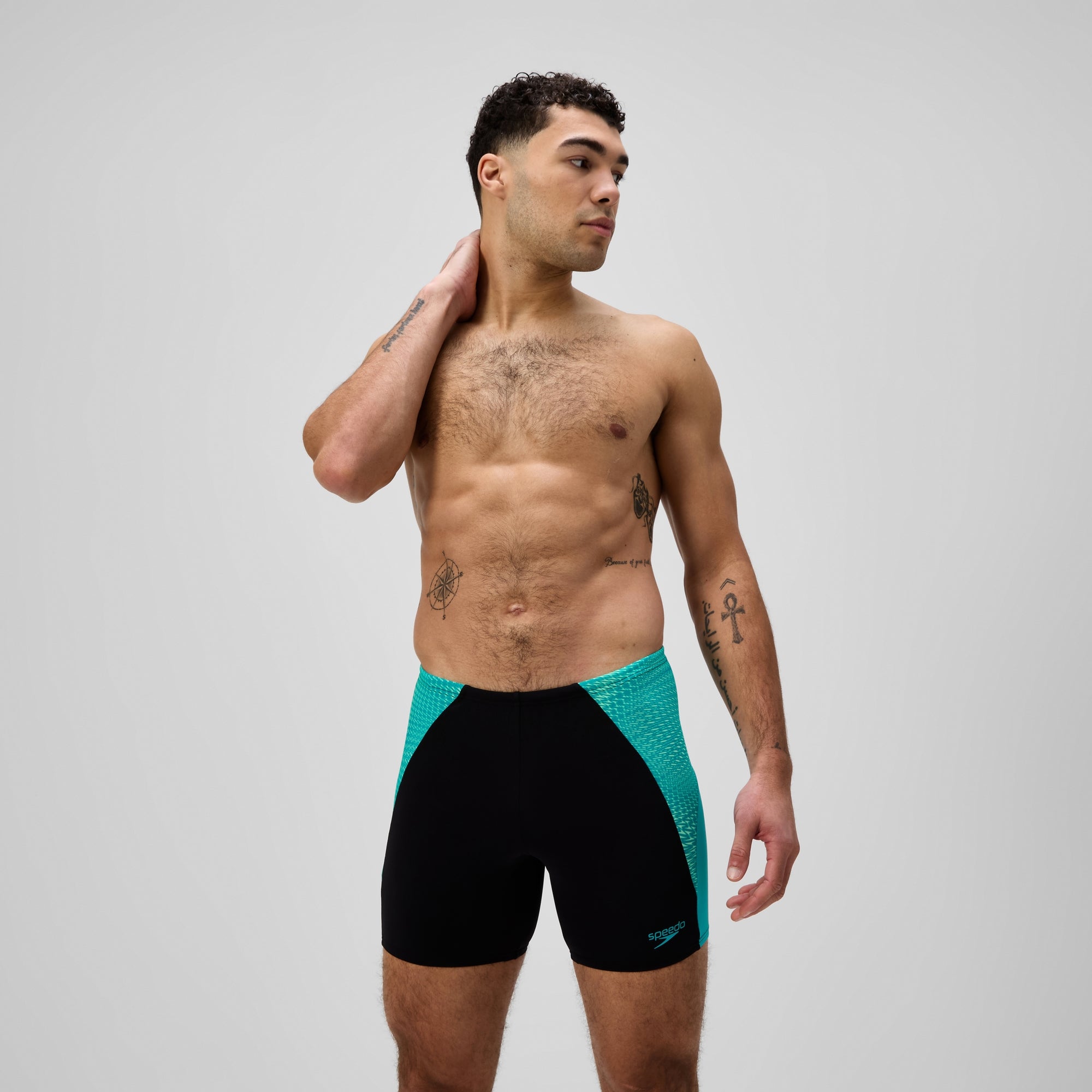Men's Endurance+ MAX Splice Mid Jammer Black/Turquoise | Speedo UK