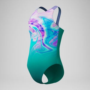 Girls Printed Pulseback Swimsuit Green/Pink