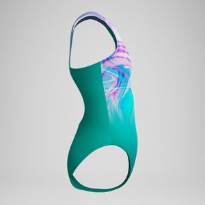 Girls Printed Pulseback Swimsuit Green/Pink