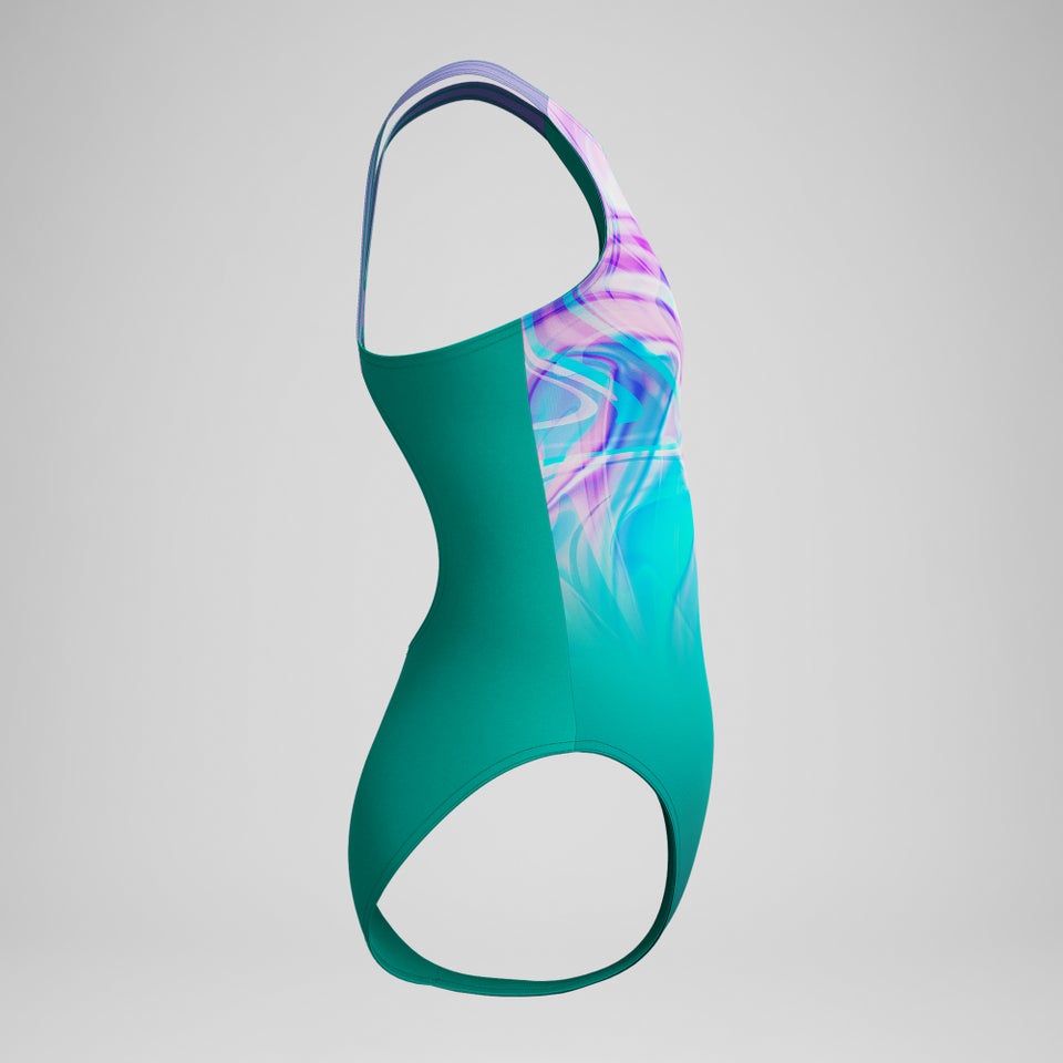 Girls Printed Pulseback Swimsuit Green/Pink