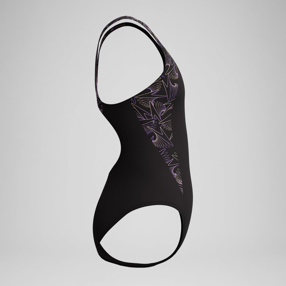 Mädchen Hyperboom Splice Muscleback Badeanzug Schwarz/Pfirsich