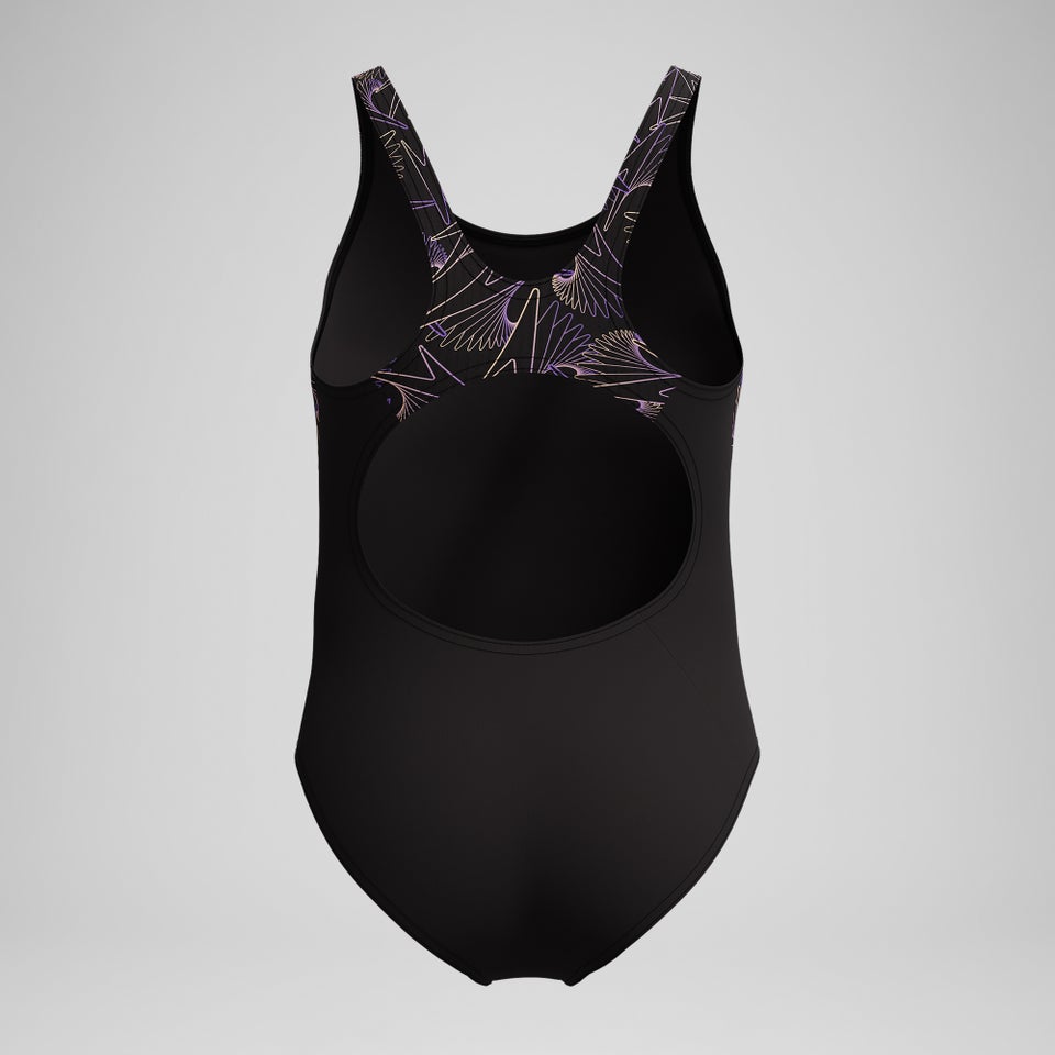 Mädchen Hyperboom Splice Muscleback Badeanzug Schwarz/Pfirsich