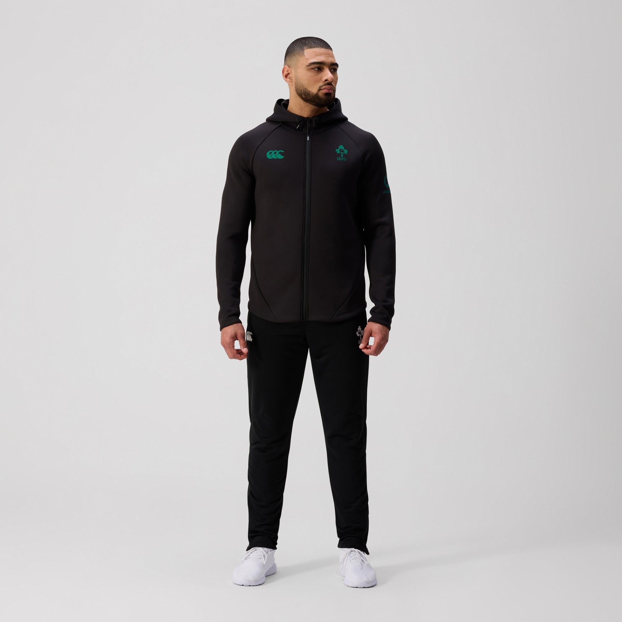 Mens Ireland Full Zip Tech Training Hoody Black/Green | Canterbury