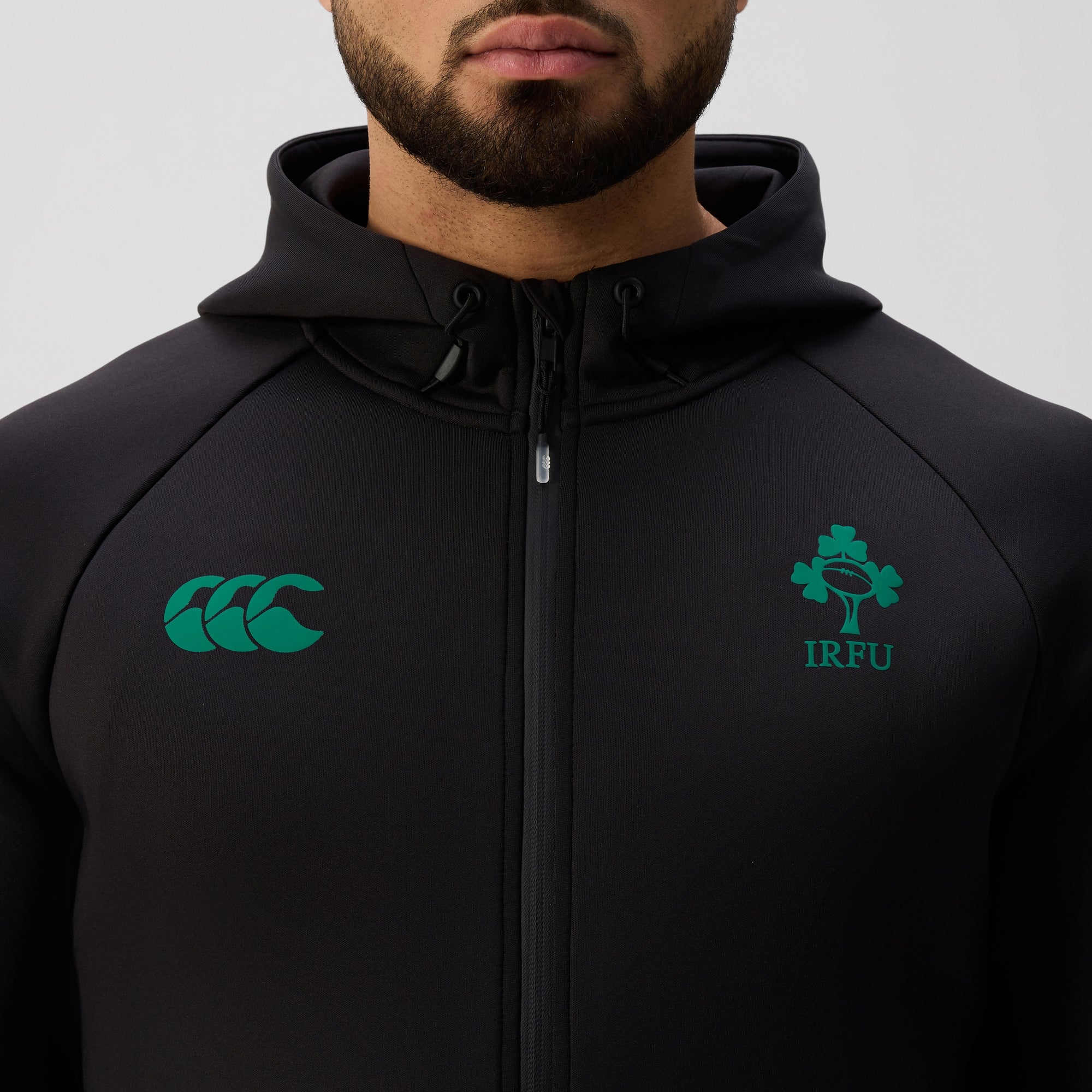 Mens Ireland Full Zip Tech Training Hoody Black/Green | Canterbury