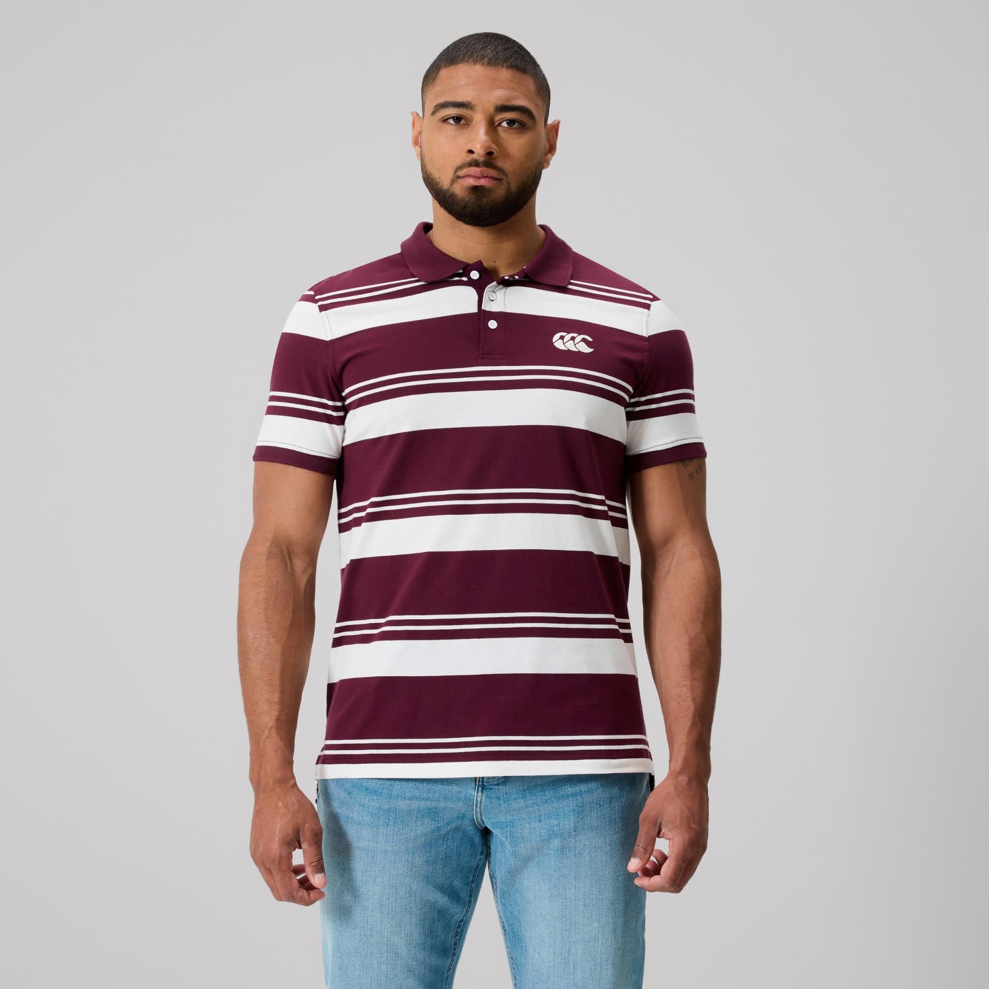 MENS FUNDAMENTALS ENGINEERED STRIPE POLO FIG | Canterbury Australia