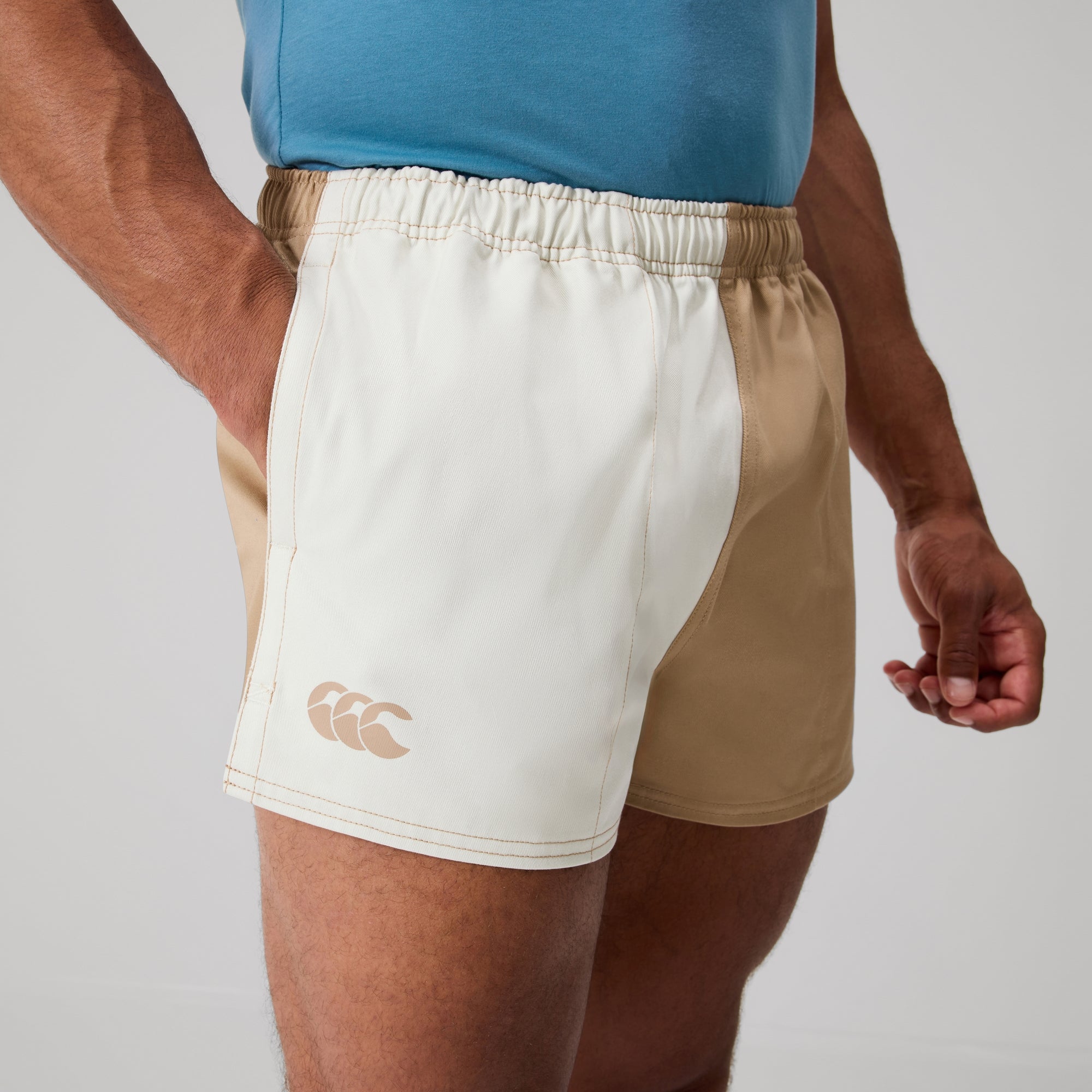 Mens Fundamentals Harlequin 3 inch Drill Shorts Taupe | Canterbury