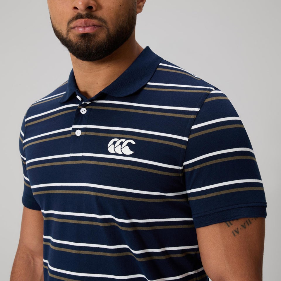 MENS FUNDAMENTALS STRIPE POLO NAVY