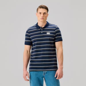 Mens Yarn Dye Stripe Polo Shirt Navy