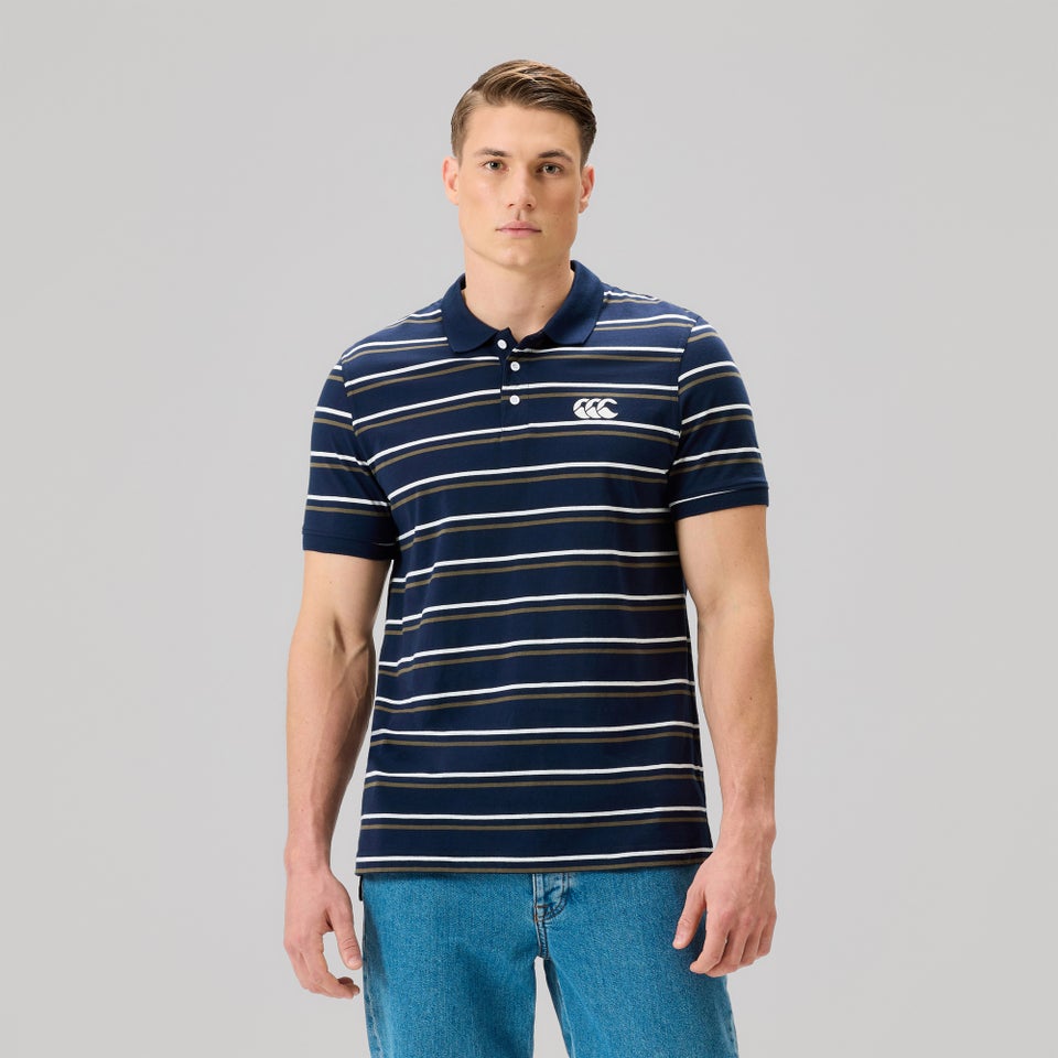 Mens Yarn Dye Stripe Polo Shirt Navy