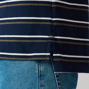 Mens Yarn Dye Stripe Polo Shirt Navy