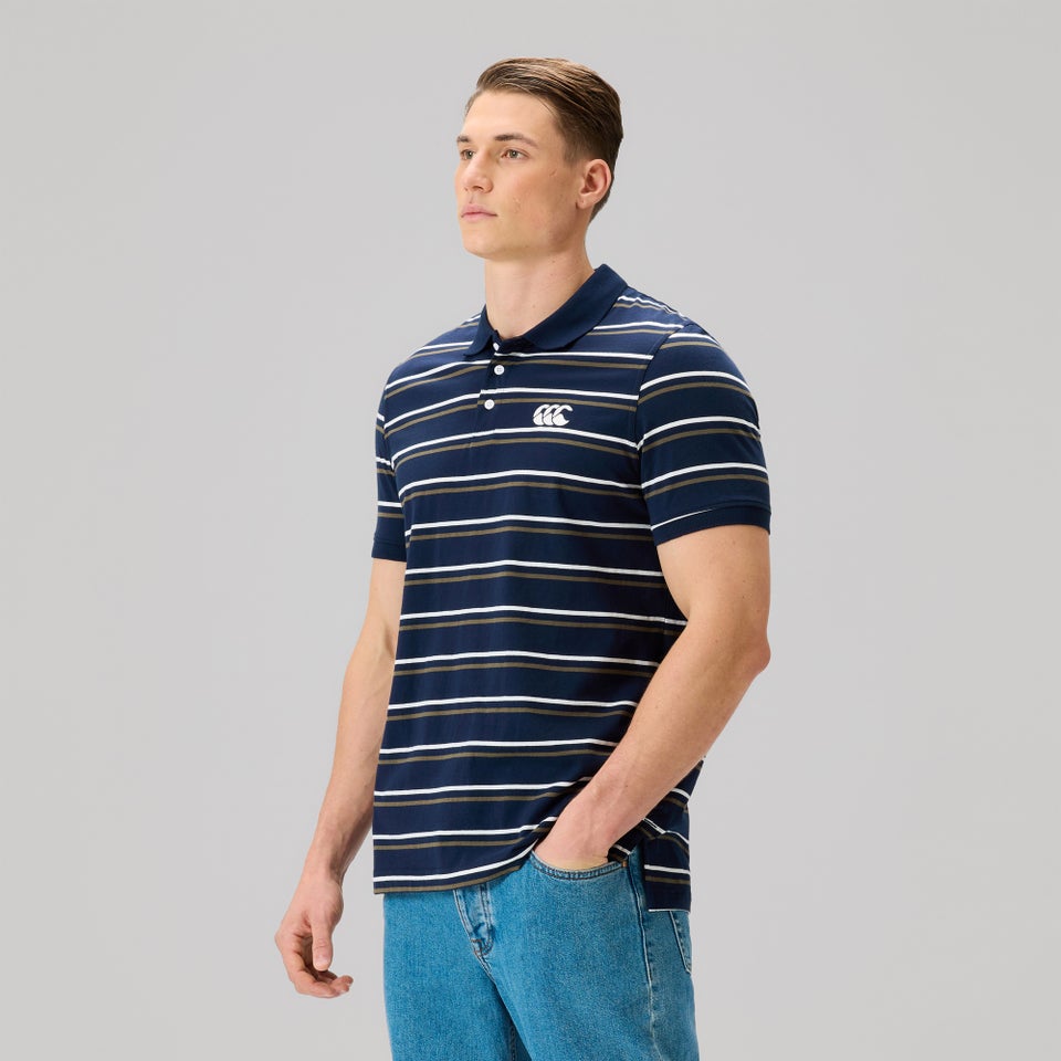 Mens Yarn Dye Stripe Polo Shirt Navy