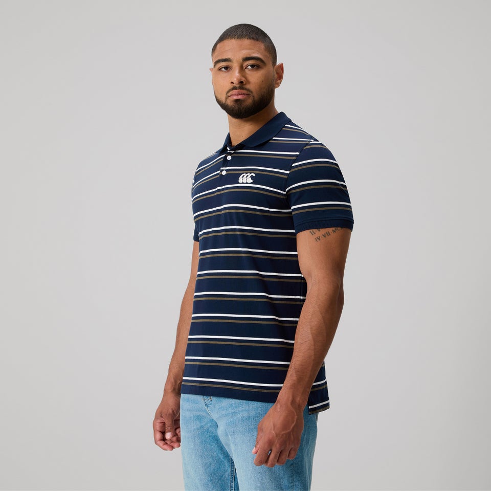 MENS FUNDAMENTALS STRIPE POLO NAVY