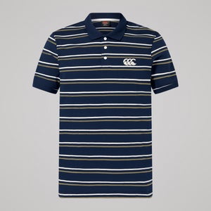Mens Yarn Dye Stripe Polo Shirt Navy