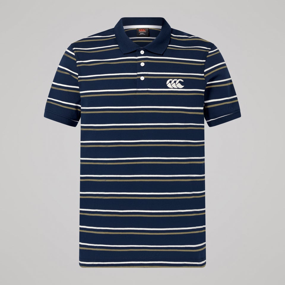 Mens Yarn Dye Stripe Polo Shirt Navy