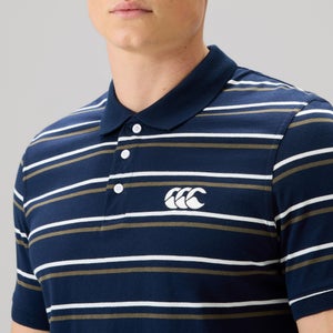 Mens Yarn Dye Stripe Polo Shirt Navy
