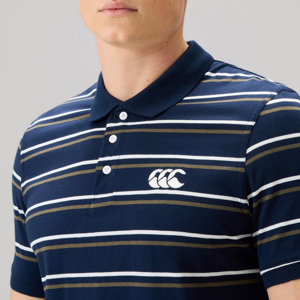Mens Yarn Dye Stripe Polo Shirt Navy