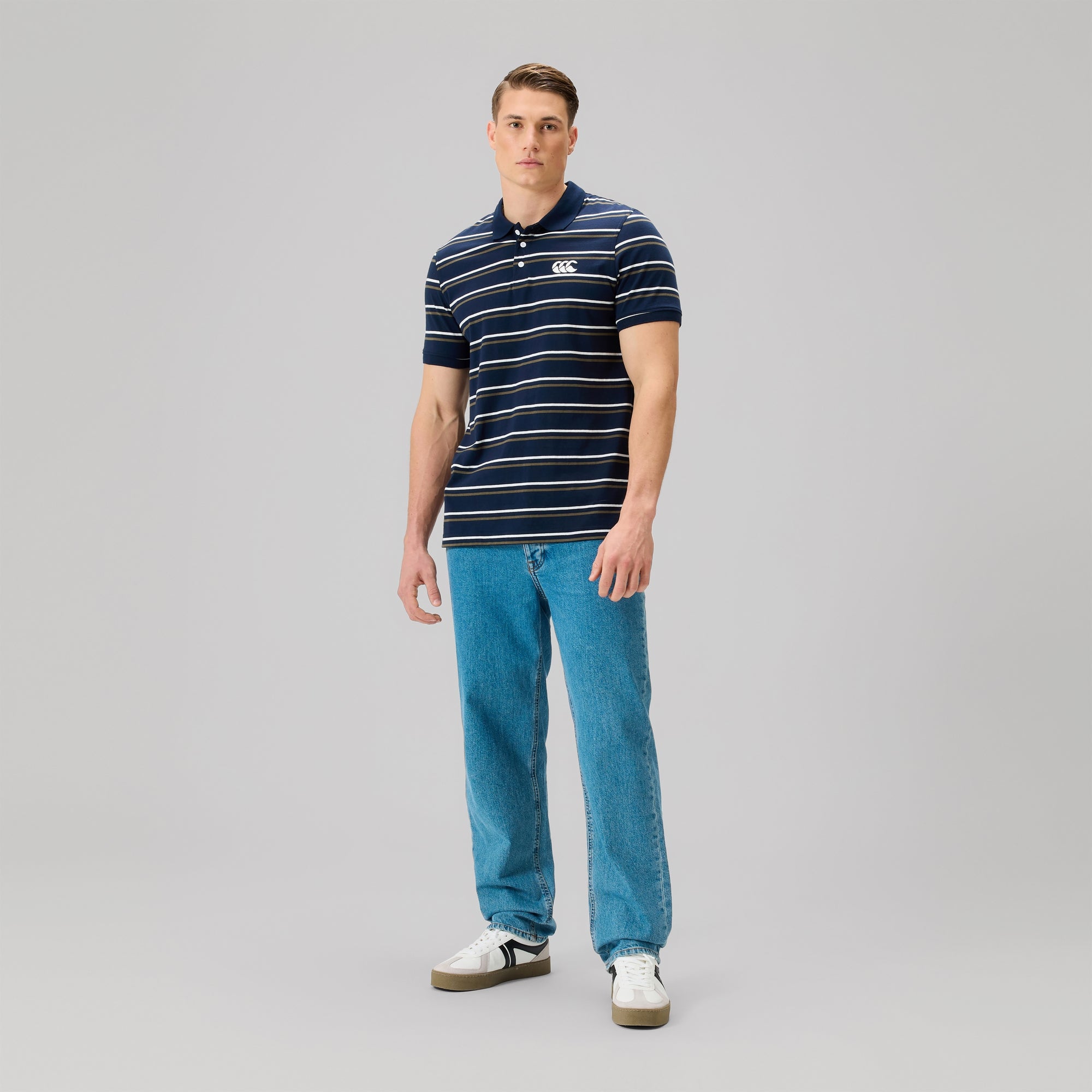Mens Multi Stripe Polo Navy | Canterbury