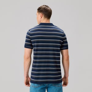 Mens Yarn Dye Stripe Polo Shirt Navy