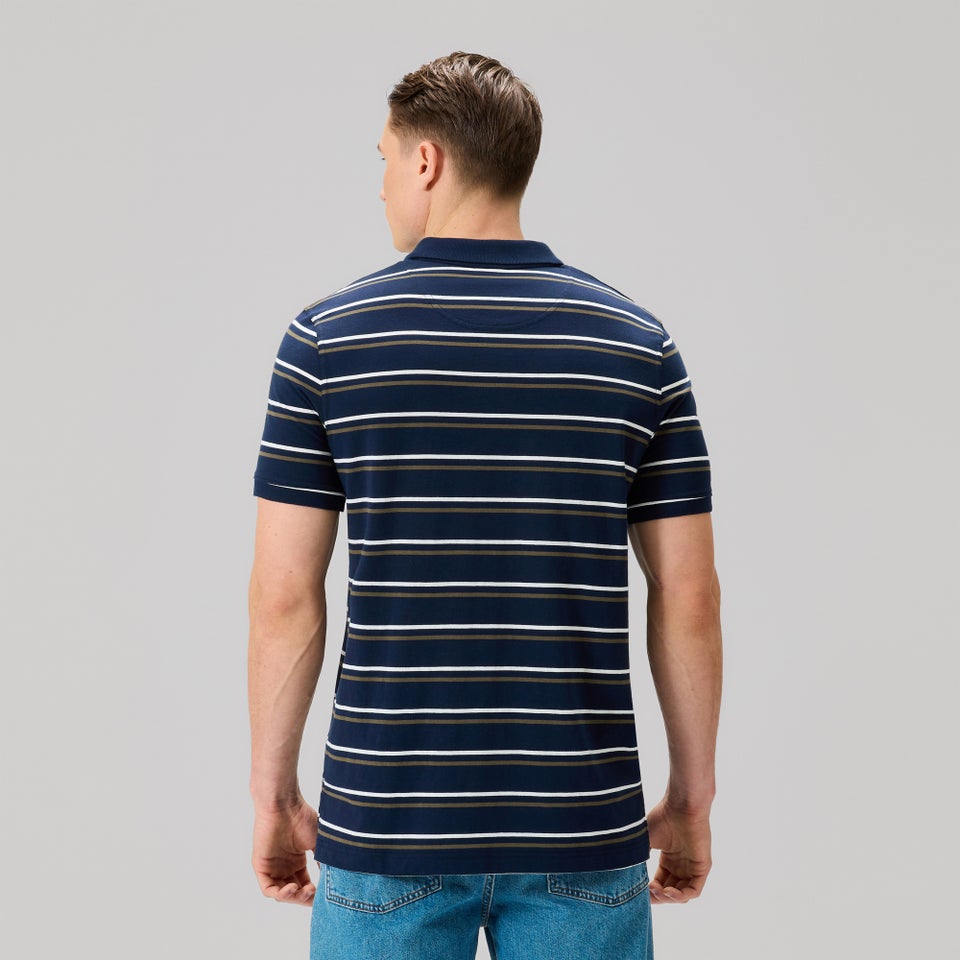 Mens Yarn Dye Stripe Polo Shirt Navy