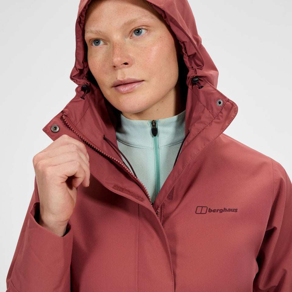 Omeara lange wasserdichte Jacke für Damen - Rot