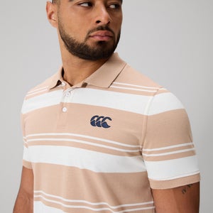MENS FUNDAMENTALS ENGINEERED STRIPE POLO WARM TAUPE