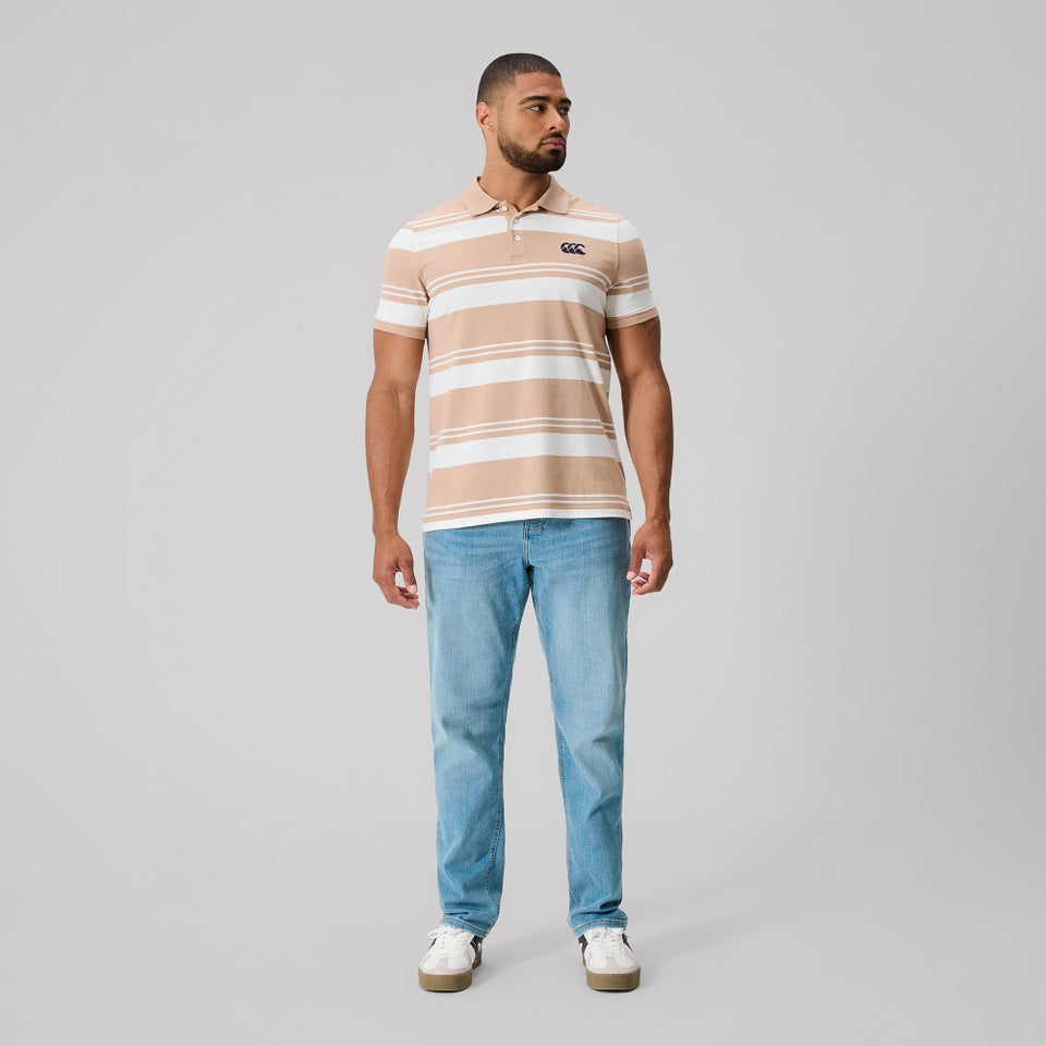 MENS FUNDAMENTALS ENGINEERED STRIPE POLO WARM TAUPE