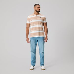 MENS FUNDAMENTALS ENGINEERED STRIPE POLO WARM TAUPE