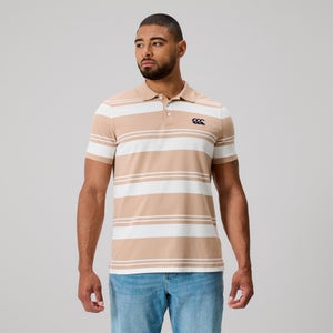 MENS FUNDAMENTALS ENGINEERED STRIPE POLO WARM TAUPE