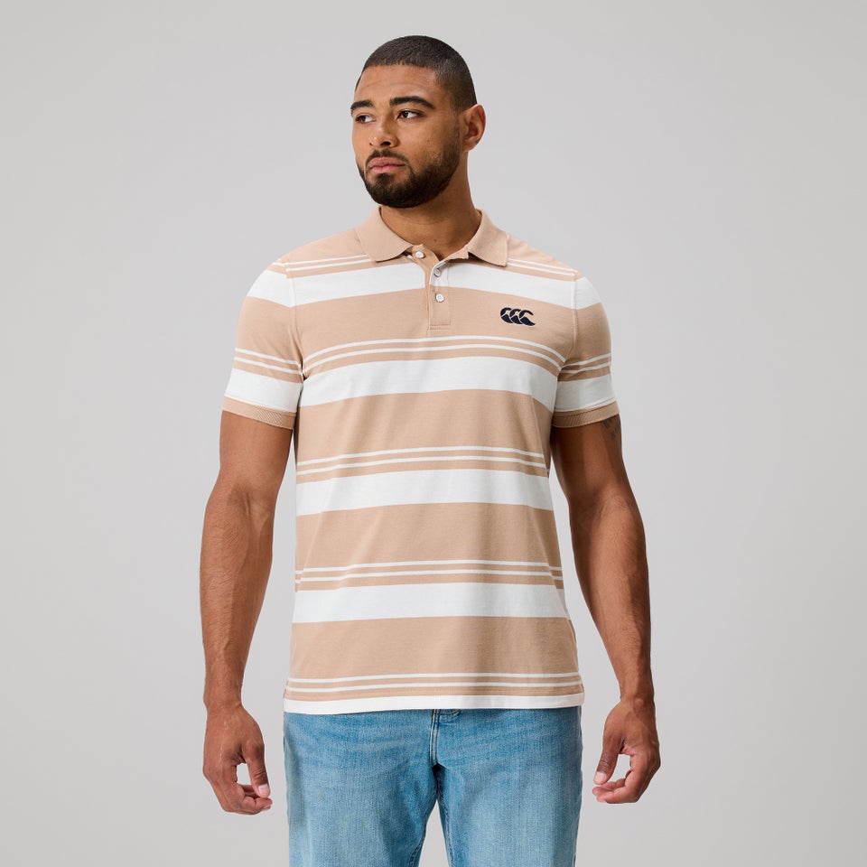 MENS FUNDAMENTALS ENGINEERED STRIPE POLO WARM TAUPE