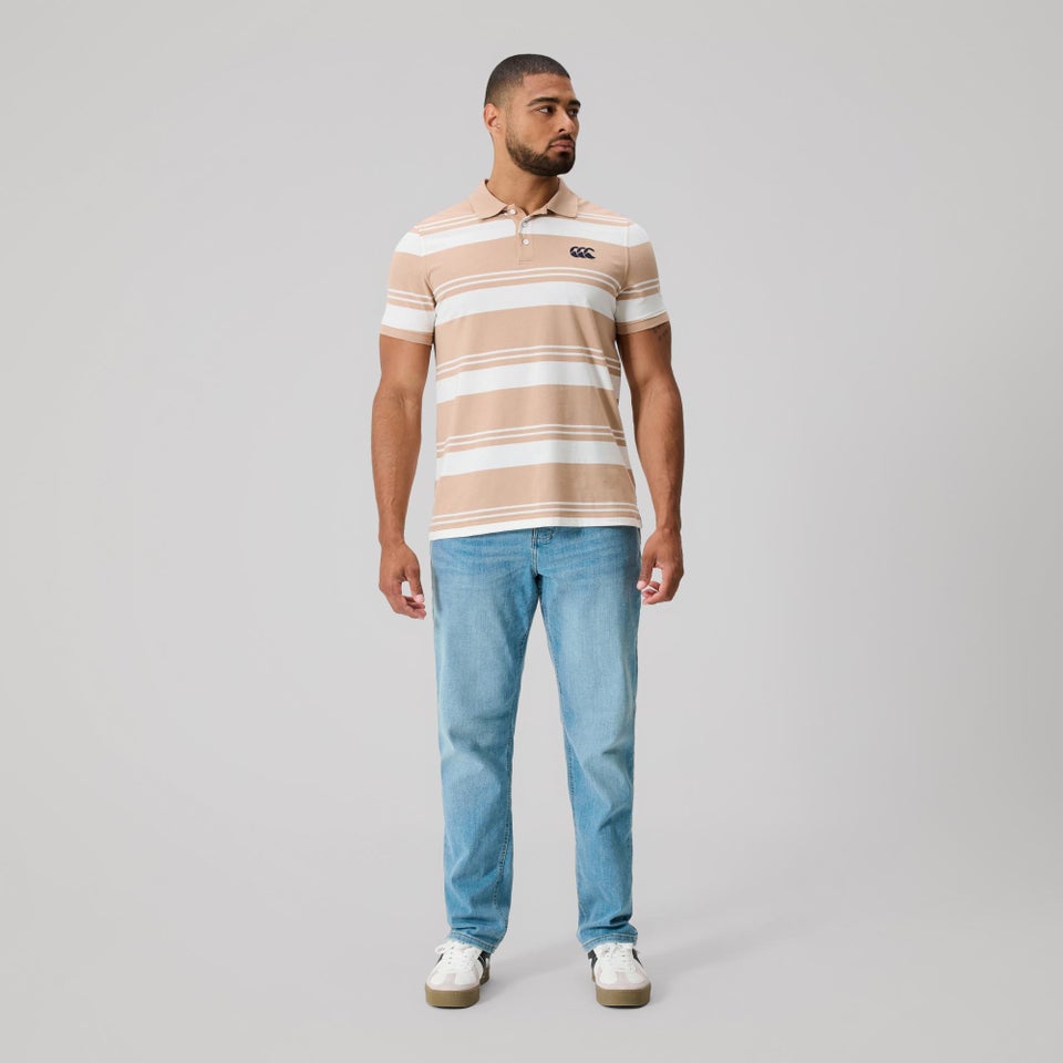 MENS FUNDAMENTALS ENGINEERED STRIPE POLO WARM TAUPE