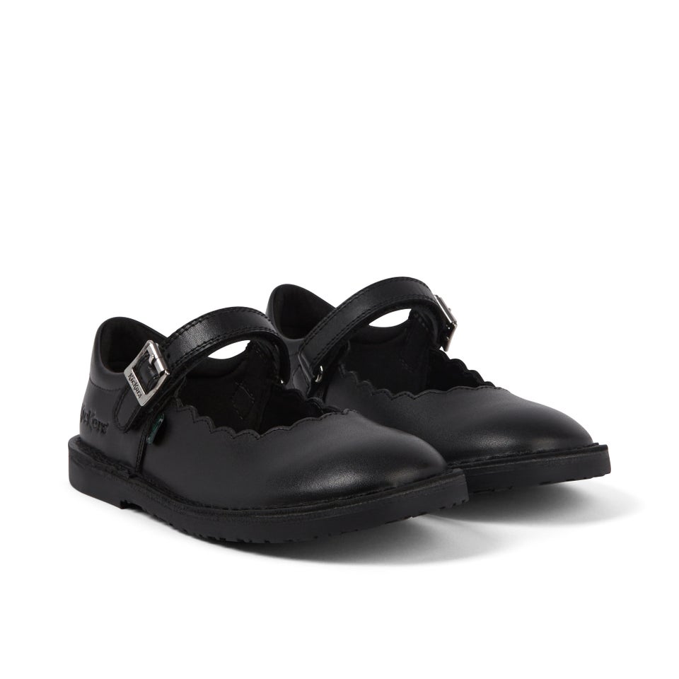 Junior Girls Adlar MJ Scallop Leather Black