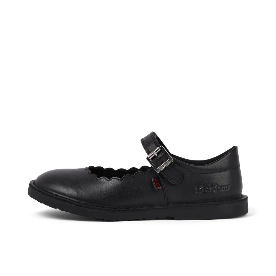 Junior Girls Adlar MJ Scallop Leather Black