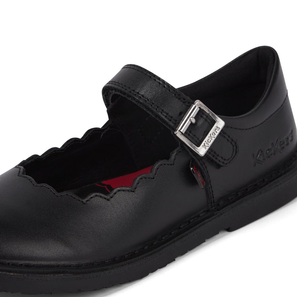 Junior Girls Adlar MJ Scallop Leather Black