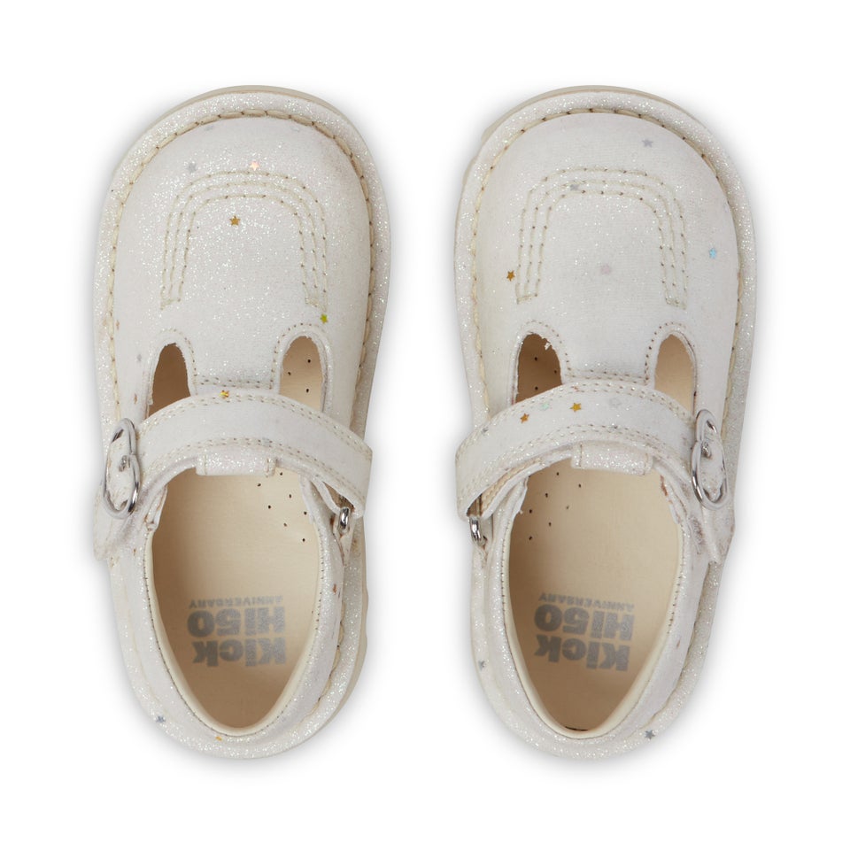 Infant Unisex Kick T-Bar Glitter Shoes White