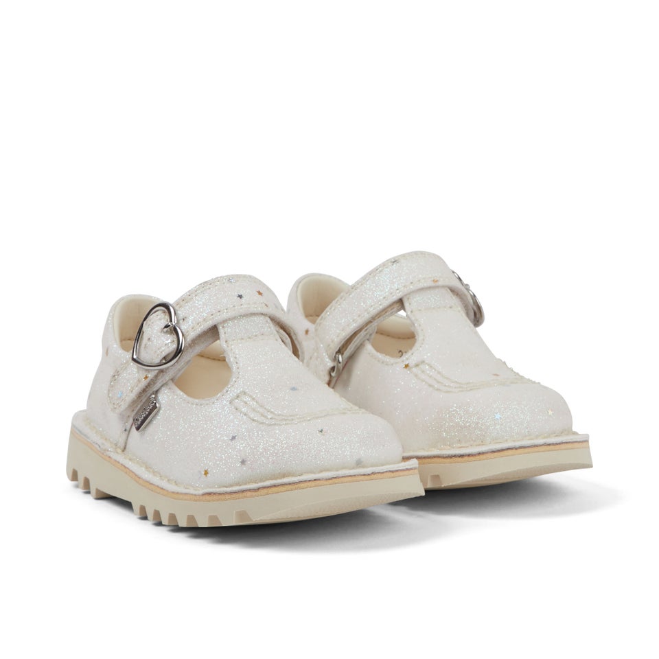 Infant Unisex Kick T-Bar Glitter Shoes White