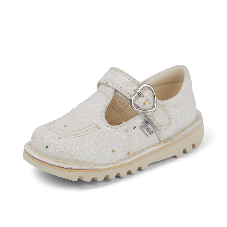 Infant Unisex Kick T-Bar Glitter Shoes White