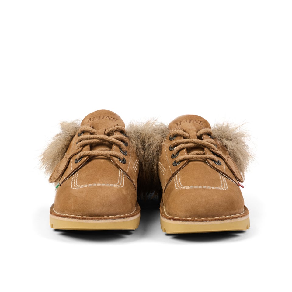 Adult Unisex Kick Mule Fur Mains Tan