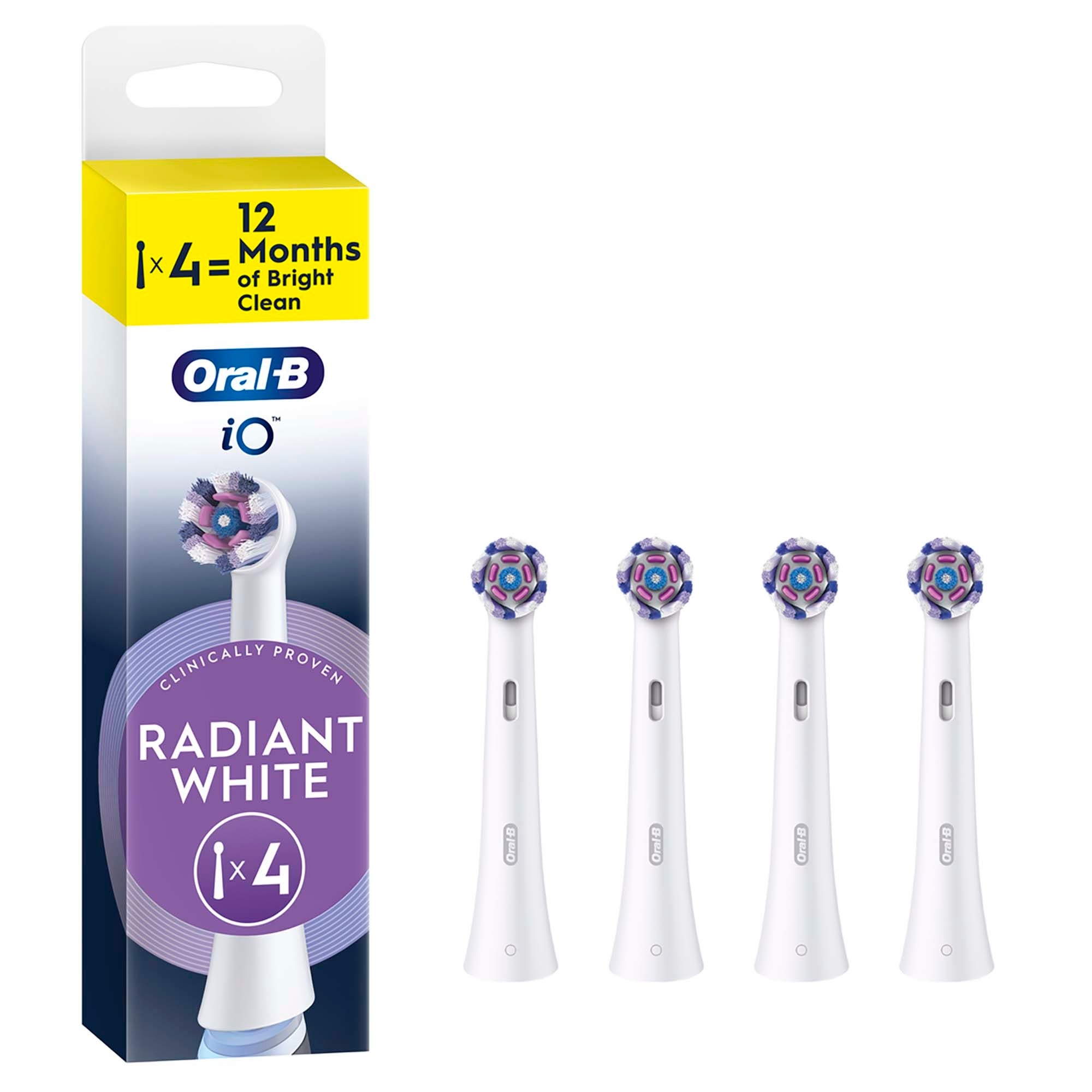 Oral-B iO Series Radiant White Brush Heads, White, 4 Count | Oral-B UK