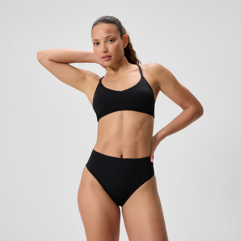 Bas de bikini taille haute chic pour femmes, noir