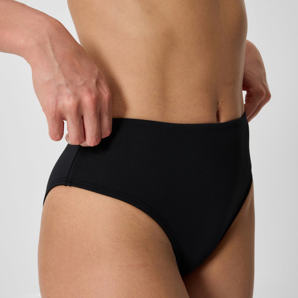 Women's Solid Cheeky High Waist Bottoms Black