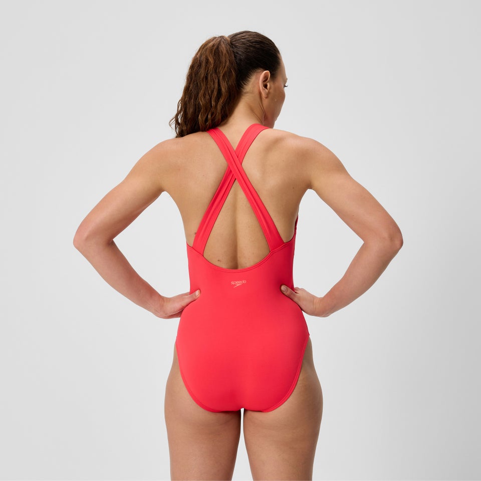 Women's Solid Scoop Neck One Piece Red