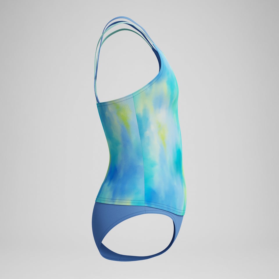 Girl's Print Strappy Tankini Set Blue