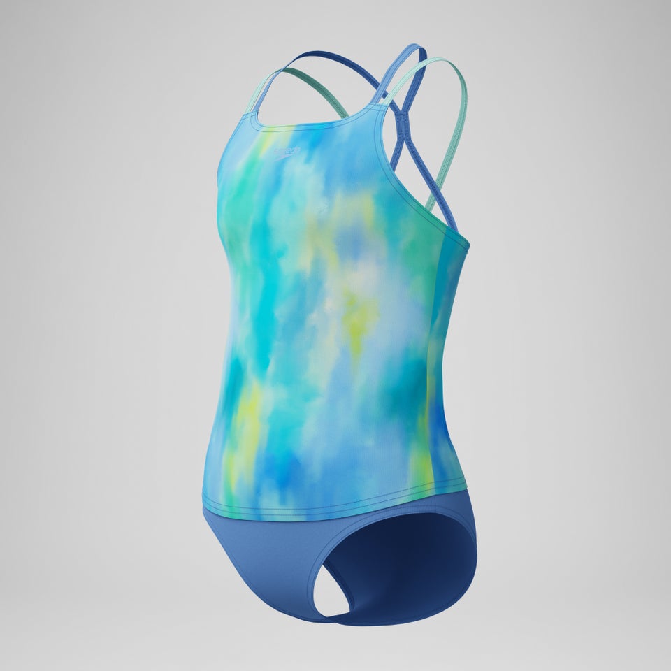 Girl's Print Strappy Tankini Set Blue