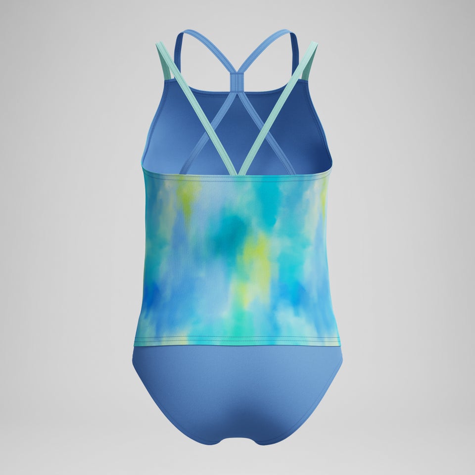 Girl's Print Strappy Tankini Set Blue
